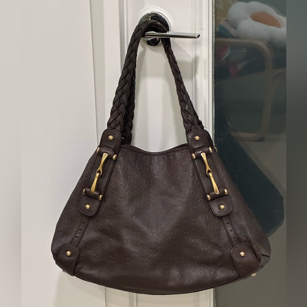 Gucci Dark Brown Guccissima Leather Medium Pelham Shoulder Bag